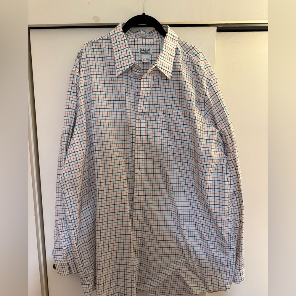 L.L. Bean Men's Blue and Orange Plaid Shirt